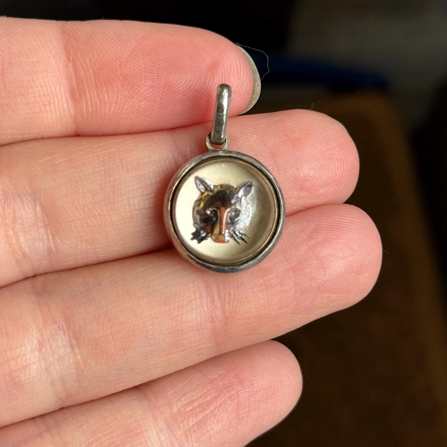 Vintage Trompe loeil Fox Handmade Pendant in Sterling Silver