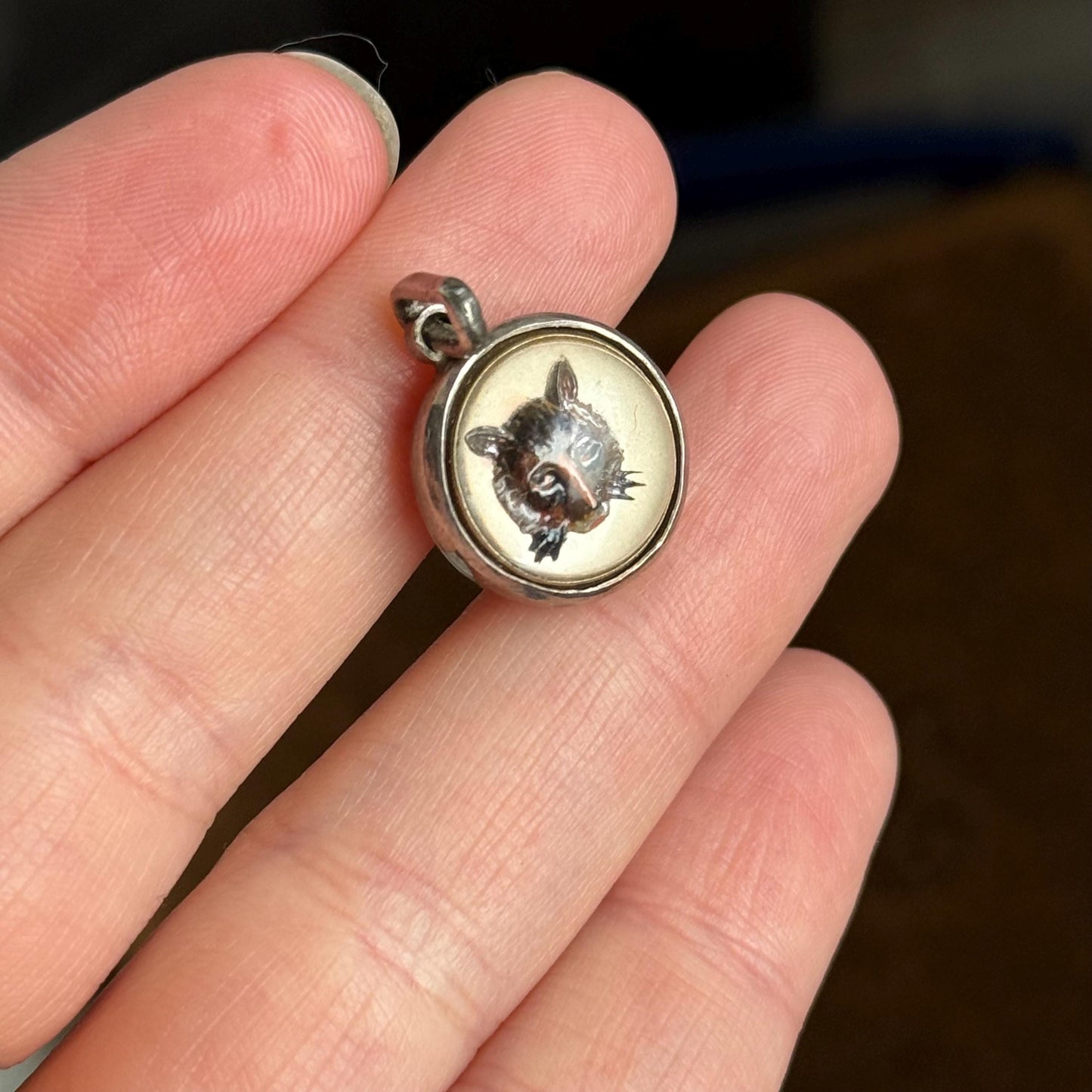 Vintage Trompe loeil Fox Handmade Pendant in Sterling Silver