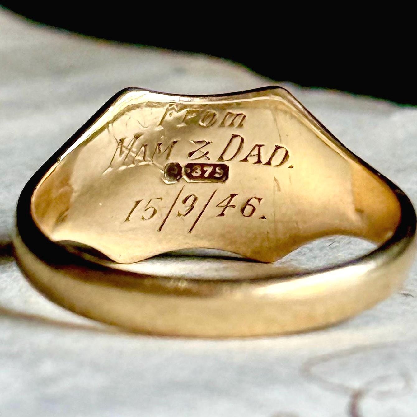 Vintage Sentimental Signet Ring in 9 Carat Gold; Circa 1941