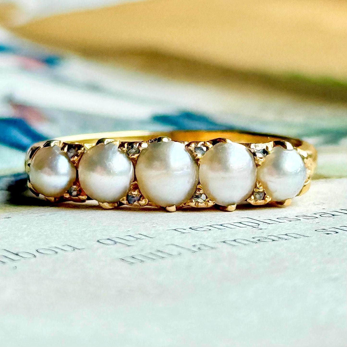 Antique Pearl & Diamond Ring in 18 Carat Gold; Circa 1900