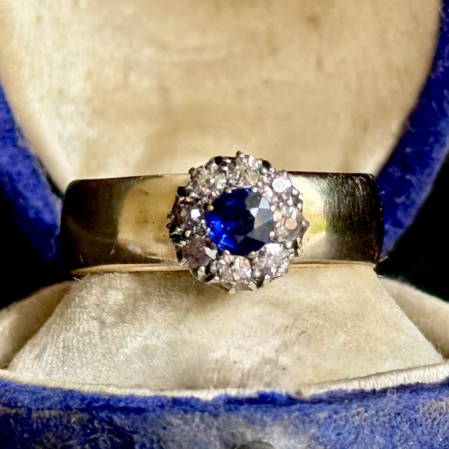 Antique Sapphire & Diamond Cluster Ring in 9 Carat Gold