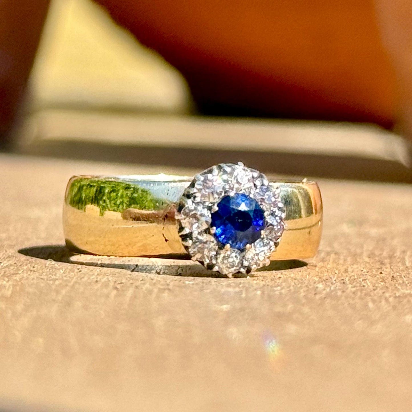 Antique Sapphire & Diamond Cluster Ring in 9 Carat Gold