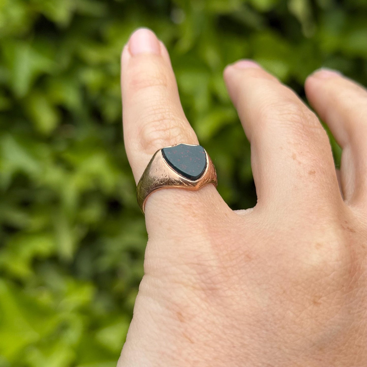 Antique Bloodstone Signet Ring in 9 Carat Rose Gold; Circa 1901