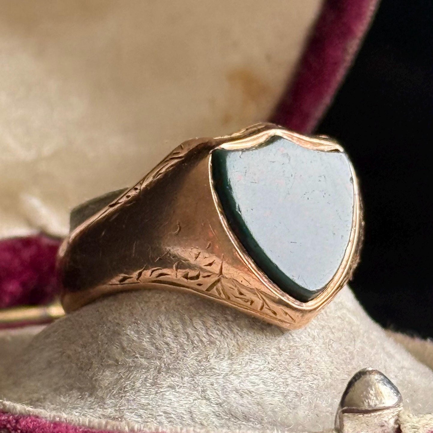 Antique Bloodstone Signet Ring in 9 Carat Rose Gold; Circa 1901