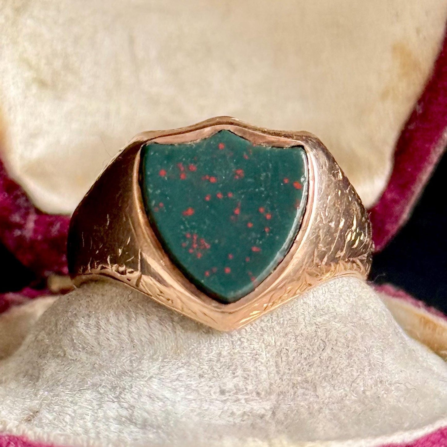 Antique Bloodstone Signet Ring in 9 Carat Rose Gold; Circa 1901