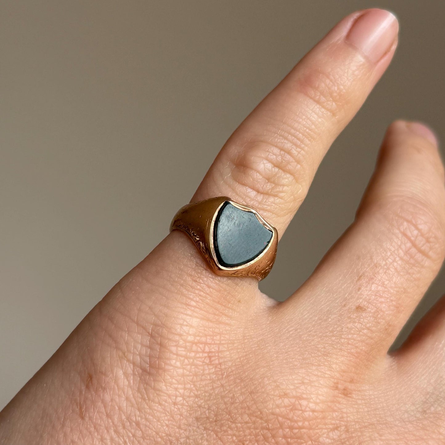 Antique Bloodstone Signet Ring in 9 Carat Rose Gold; Circa 1901
