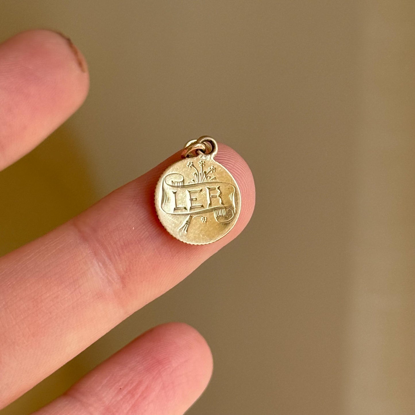 Victorian Love Token ‘LER & 'O' Coin Charm in 9 Carat Gold; Circa 1897