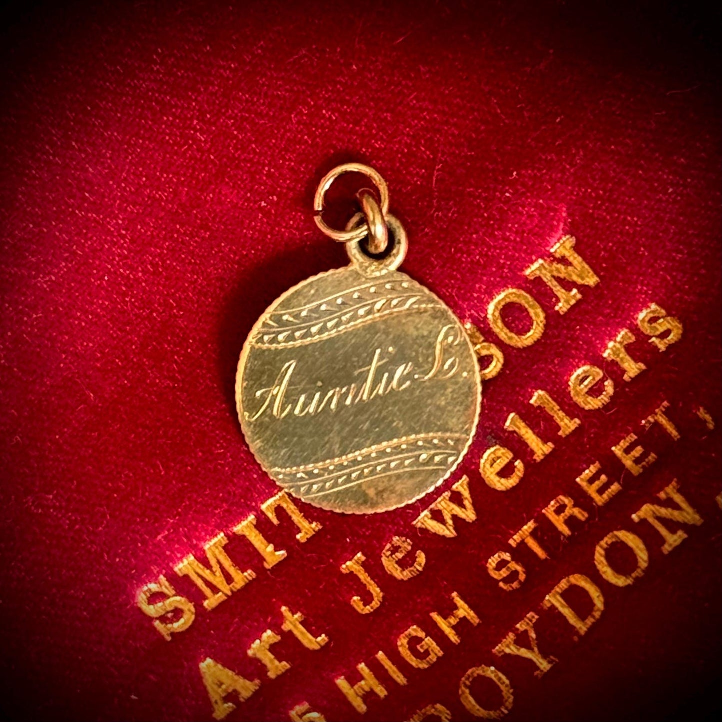 Victorian Love Token ‘Auntie L & 'G' Coin Charm in 9 Carat Gold; Circa 1897