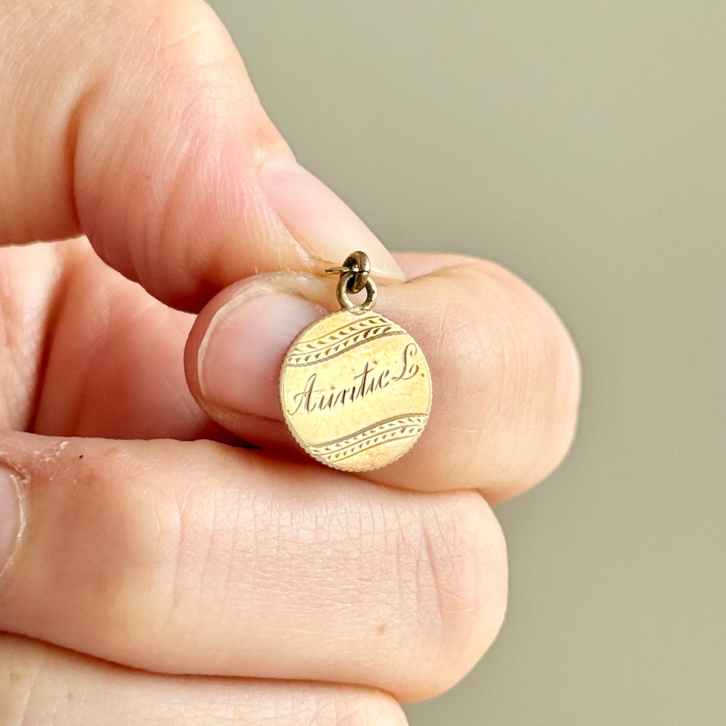 Victorian Love Token ‘Auntie L & 'G' Coin Charm in 9 Carat Gold; Circa 1897