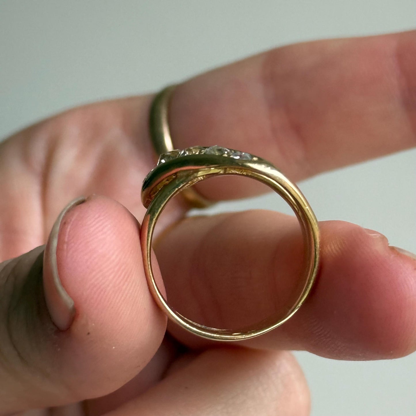 Antique Diamond Snake Ring in 18 Carat Gold; Circa 1900