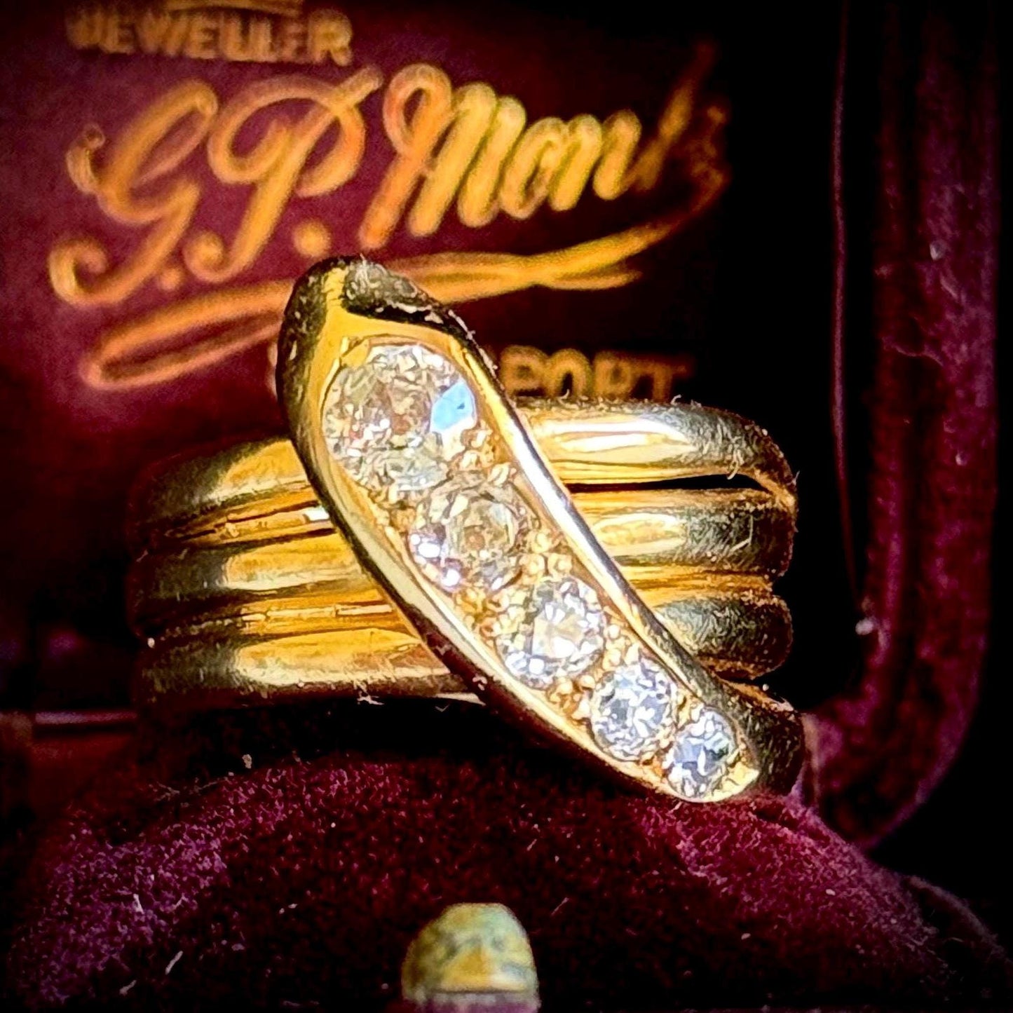 Antique Diamond Snake Ring in 18 Carat Gold; Circa 1900