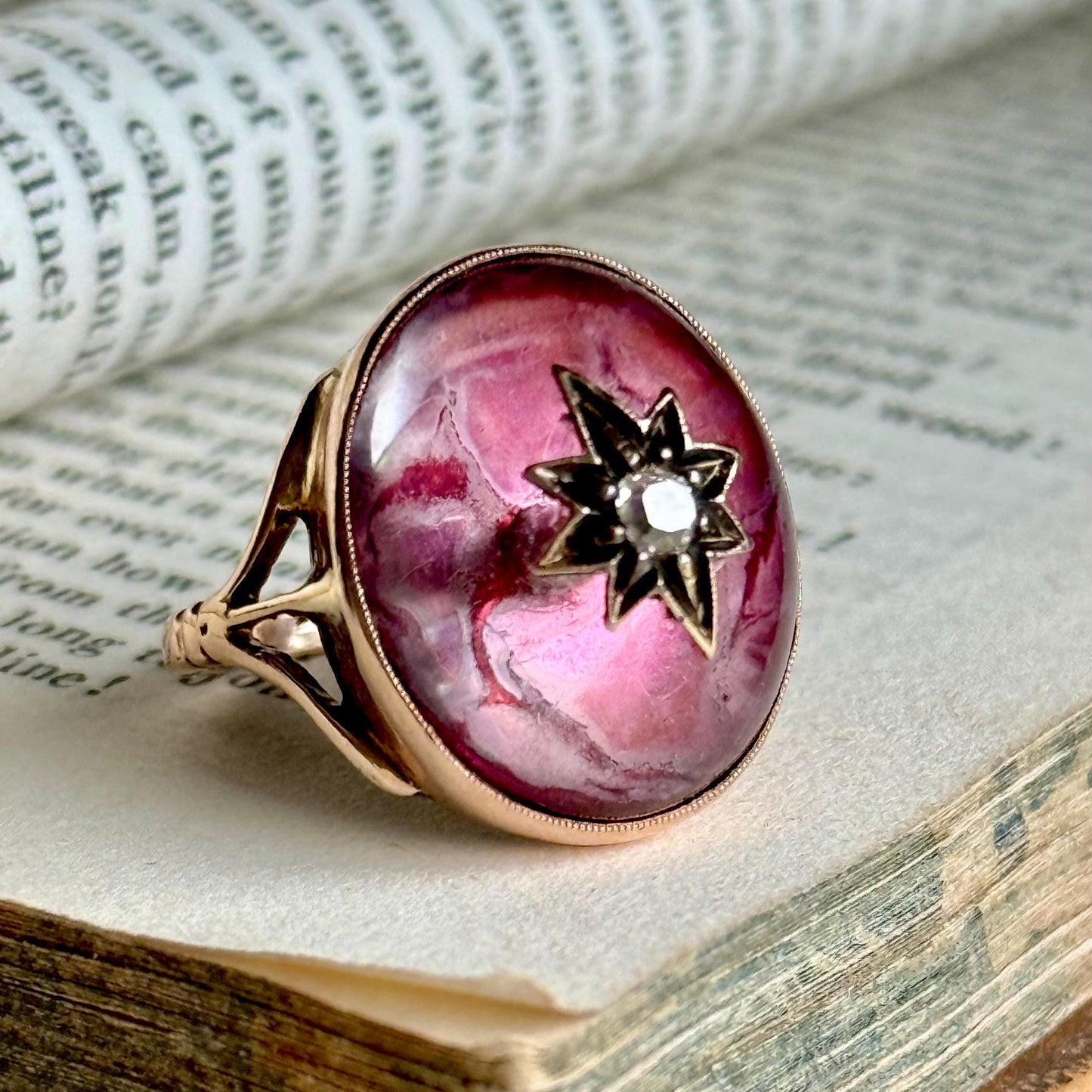 Antique Diamond Celestial Ring in 9 Carat Gold; Circa 1880
