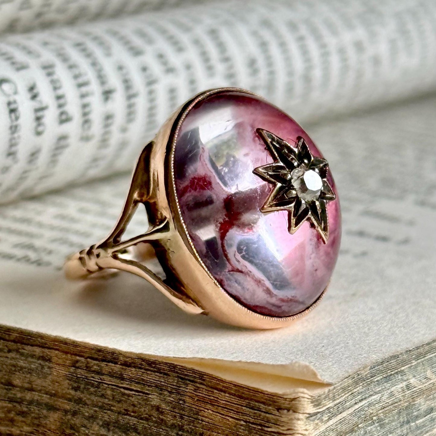 Antique Diamond Celestial Ring in 9 Carat Gold; Circa 1880