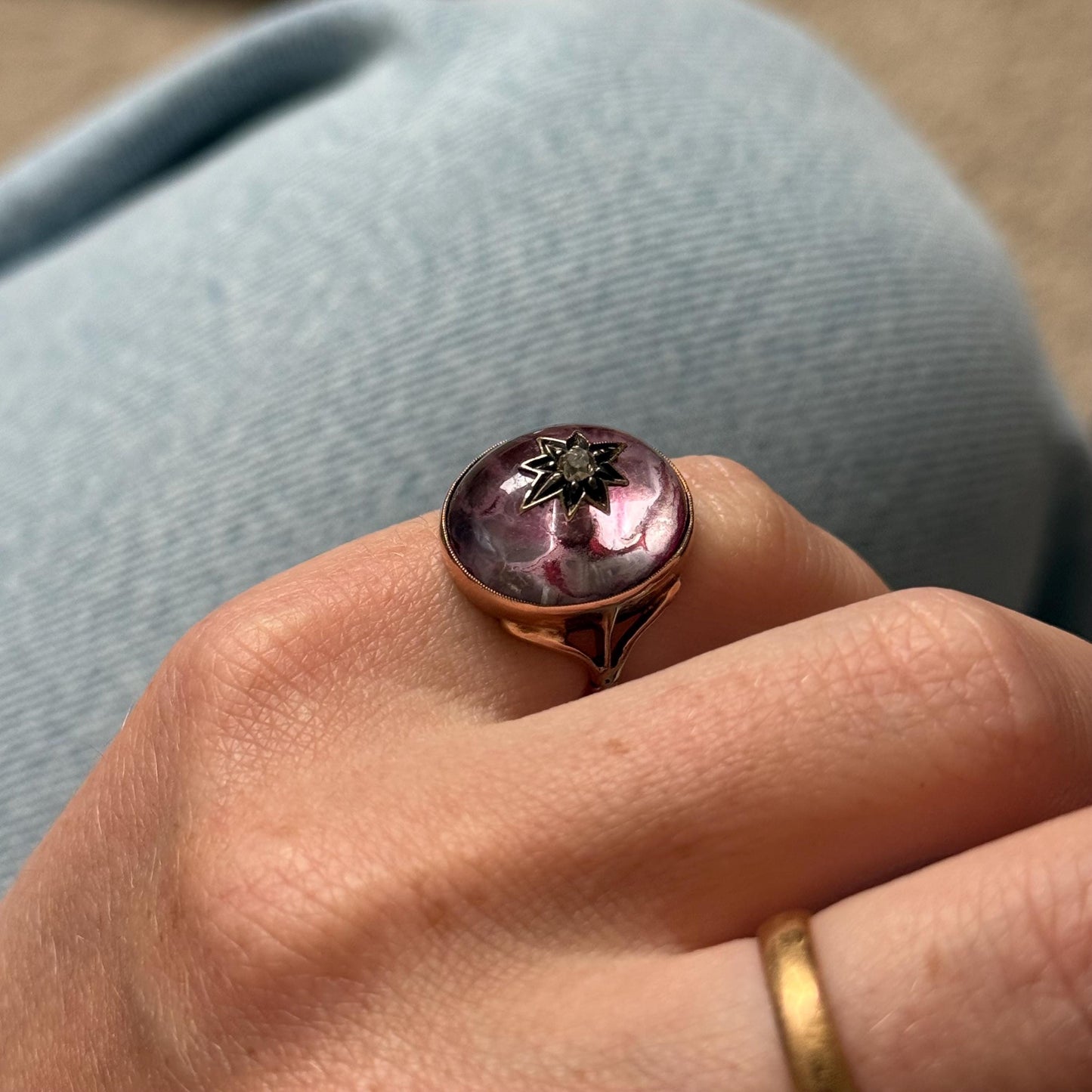 Antique Diamond Celestial Ring in 9 Carat Gold; Circa 1880