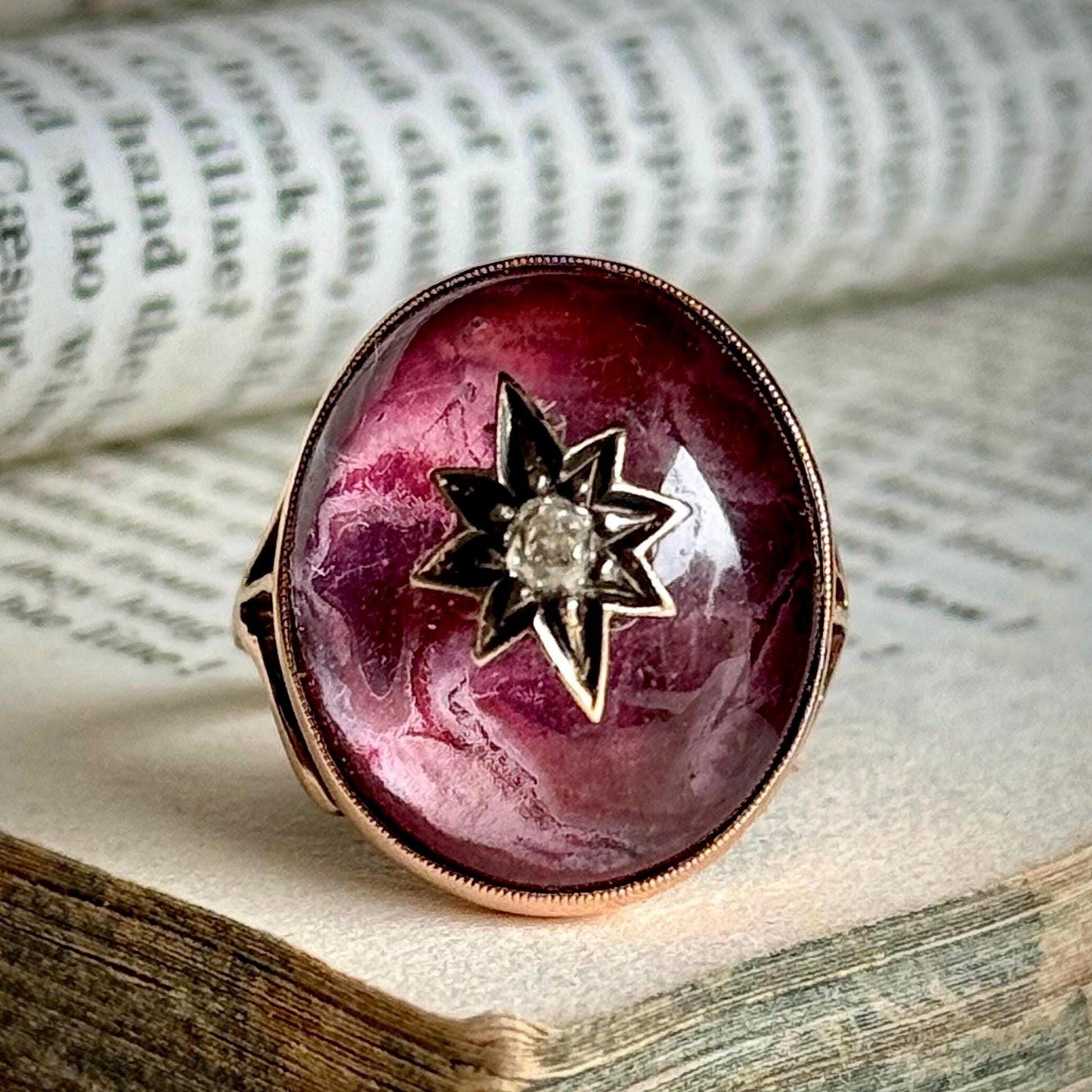 Antique Diamond Celestial Ring in 9 Carat Gold; Circa 1880