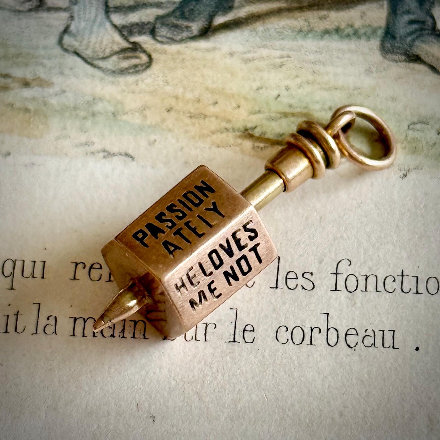 Victorian 'He Loves Me' Spinning Top Enamel Pendant; Circa 1880