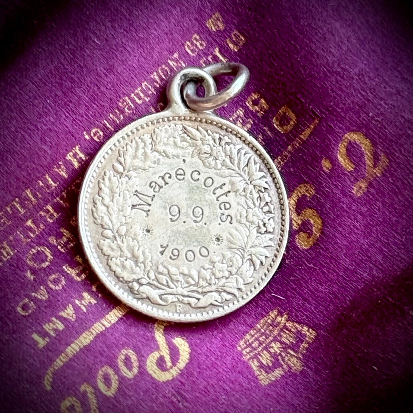 Antique Love Token 'Marécottes' Coin Pendant; Circa 1900