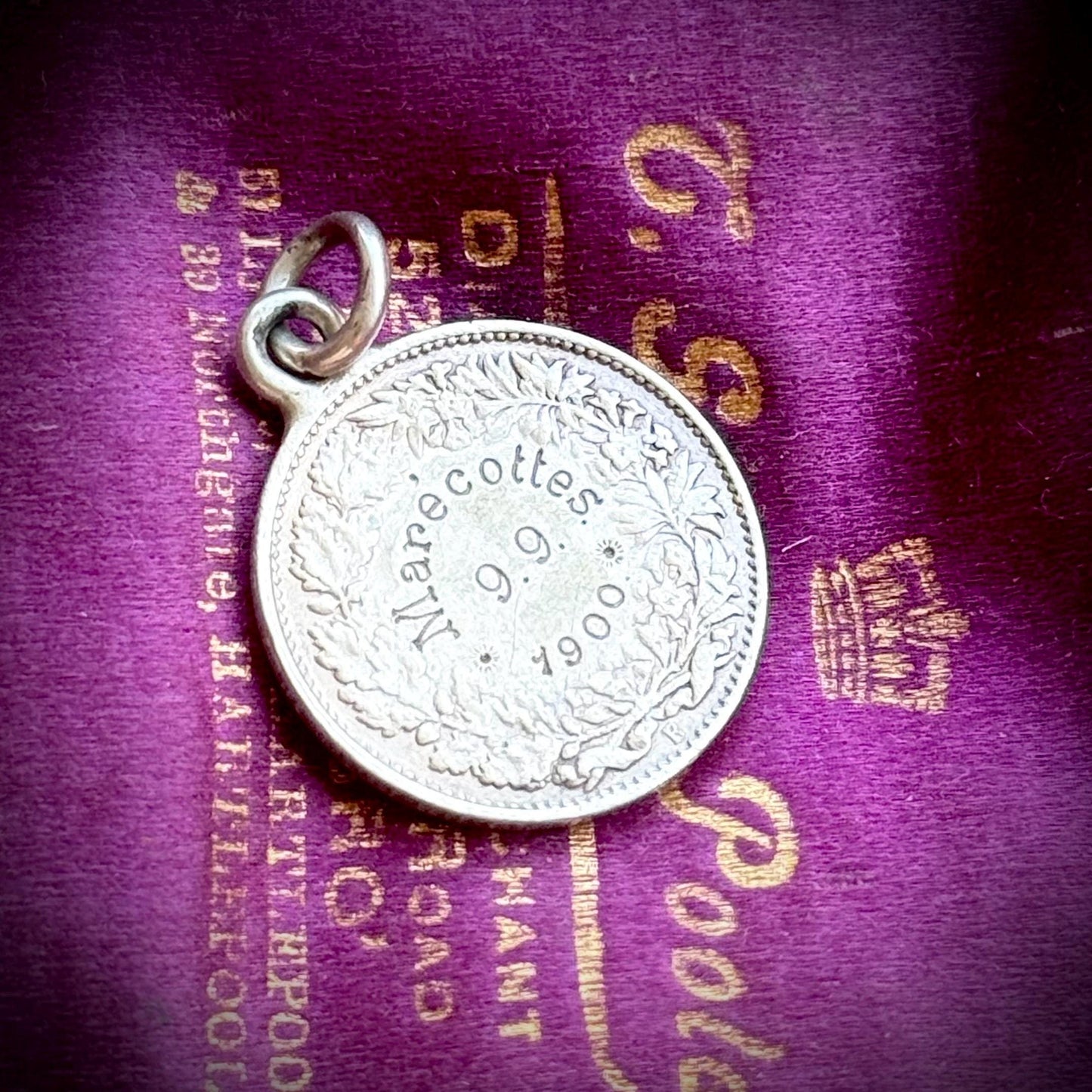 Antique Love Token 'Marécottes' Coin Pendant; Circa 1900