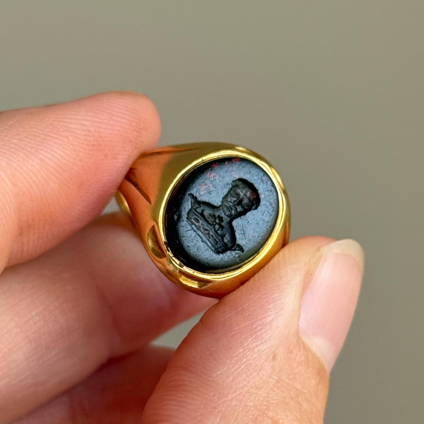 Antique Intaglio Signet Ring in 18 Carat Gold; Circa 1895