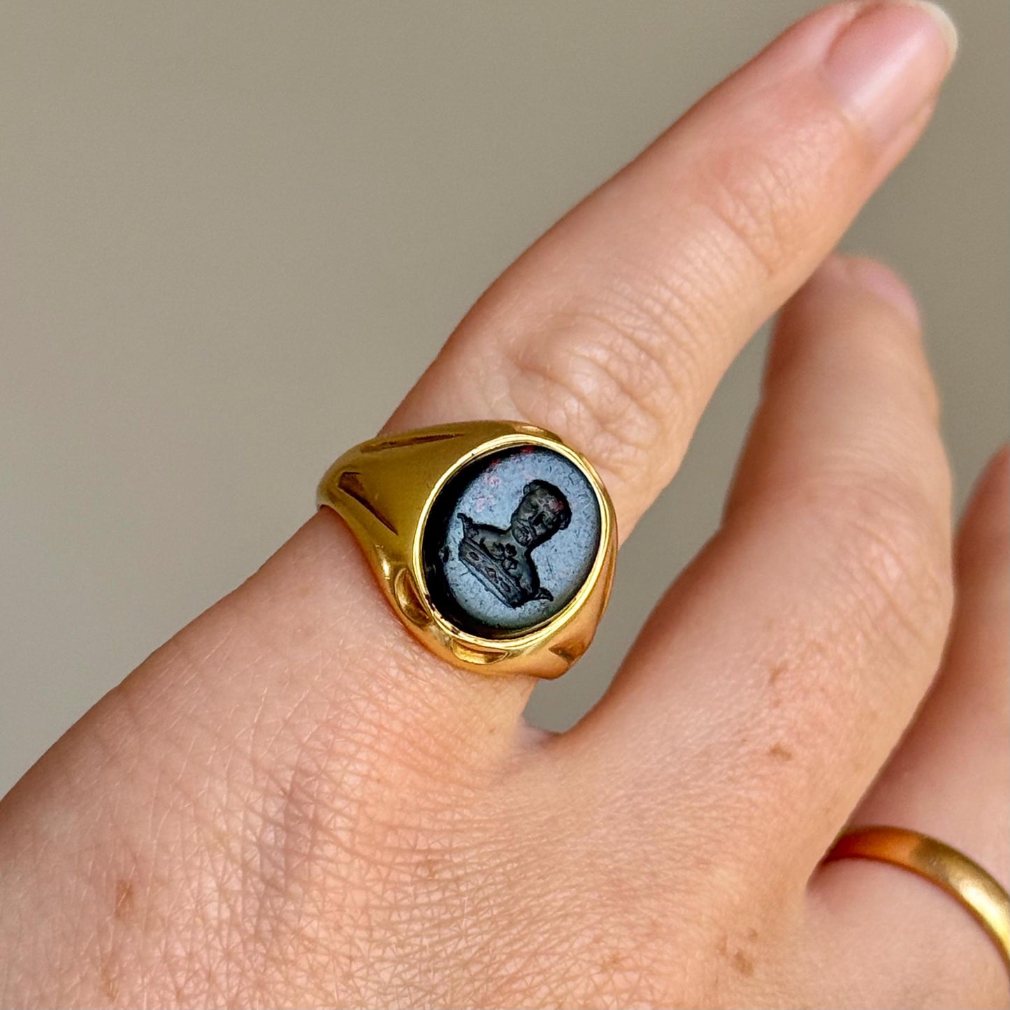 Antique Intaglio Signet Ring in 18 Carat Gold; Circa 1895