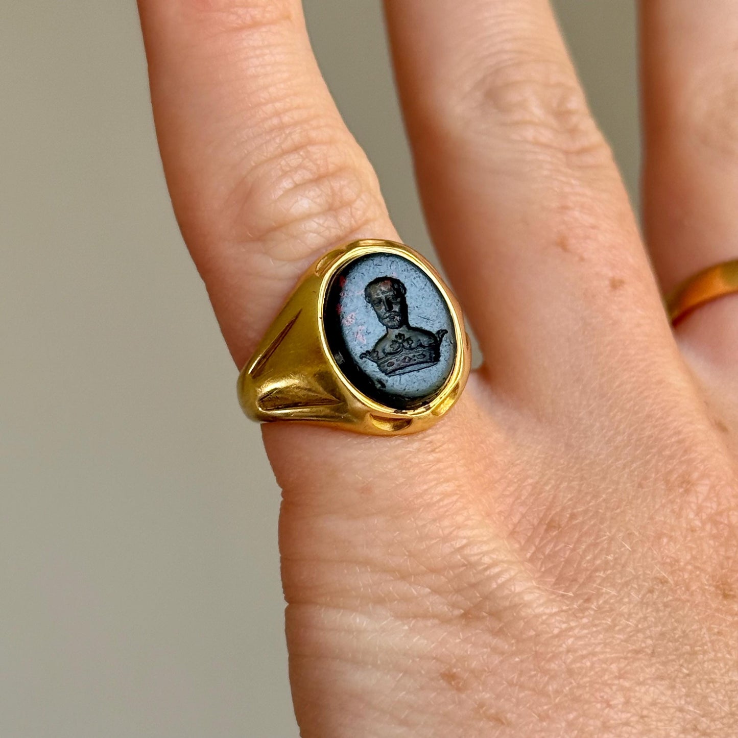 Antique Intaglio Signet Ring in 18 Carat Gold; Circa 1895