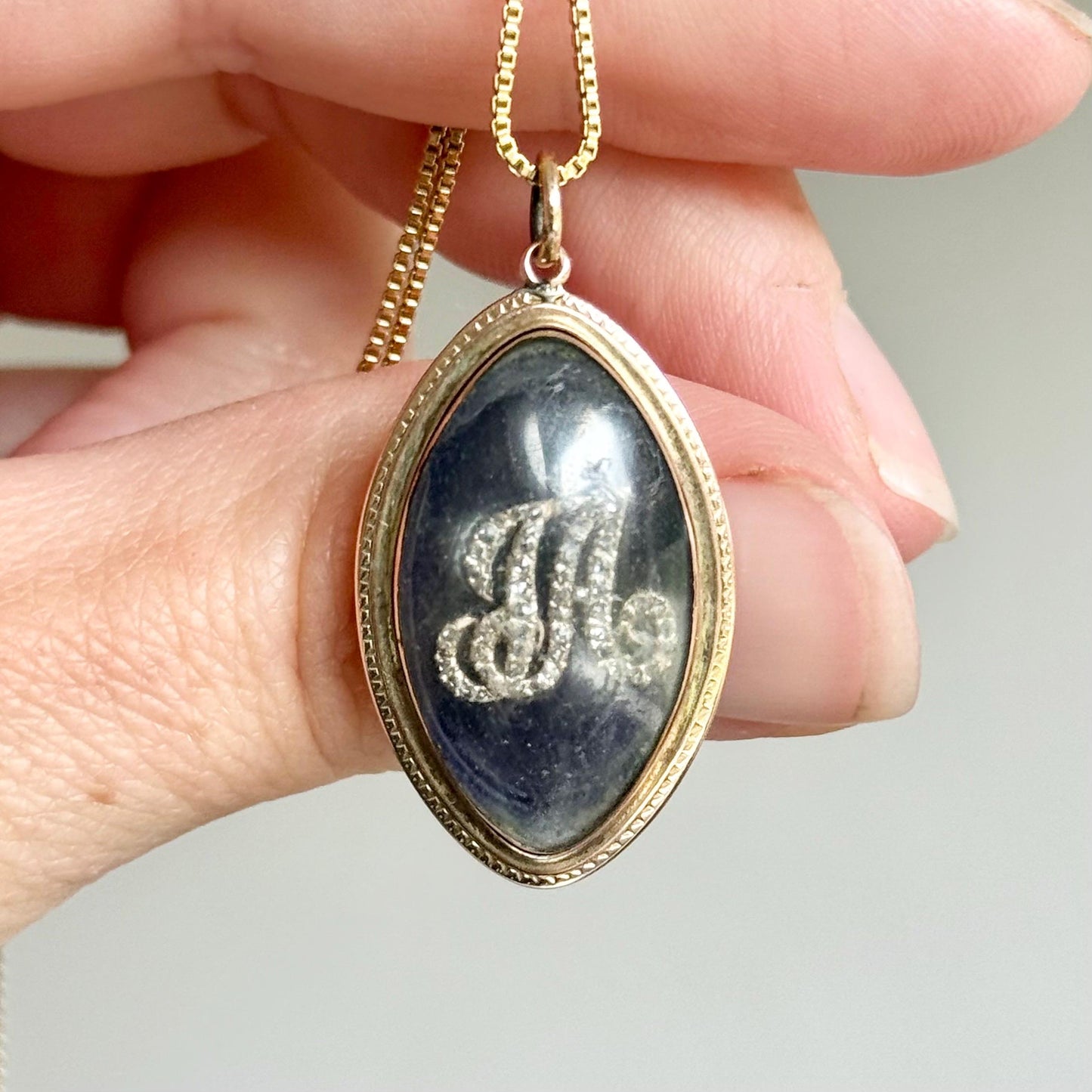 Georgian Diamond Set Mourning Pendant in 9 Carat Gold; Circa 1793