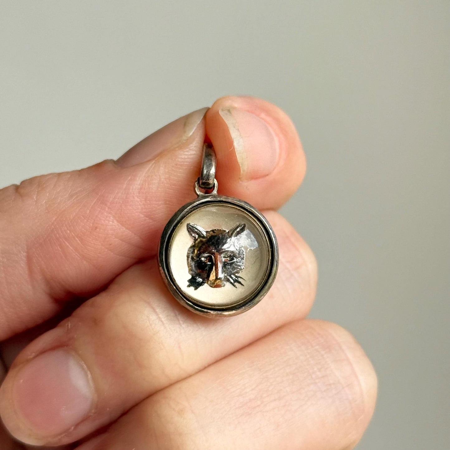 Vintage Trompe loeil Fox Handmade Pendant in Sterling Silver