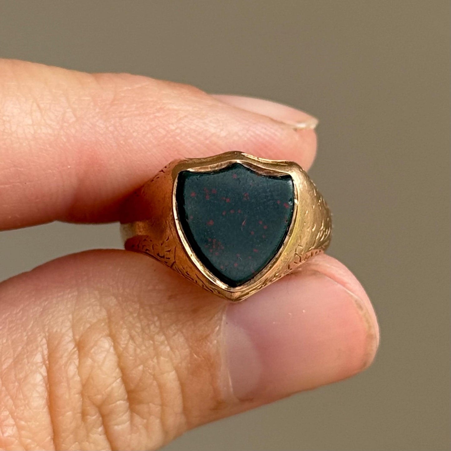 Antique Bloodstone Signet Ring in 9 Carat Rose Gold; Circa 1901
