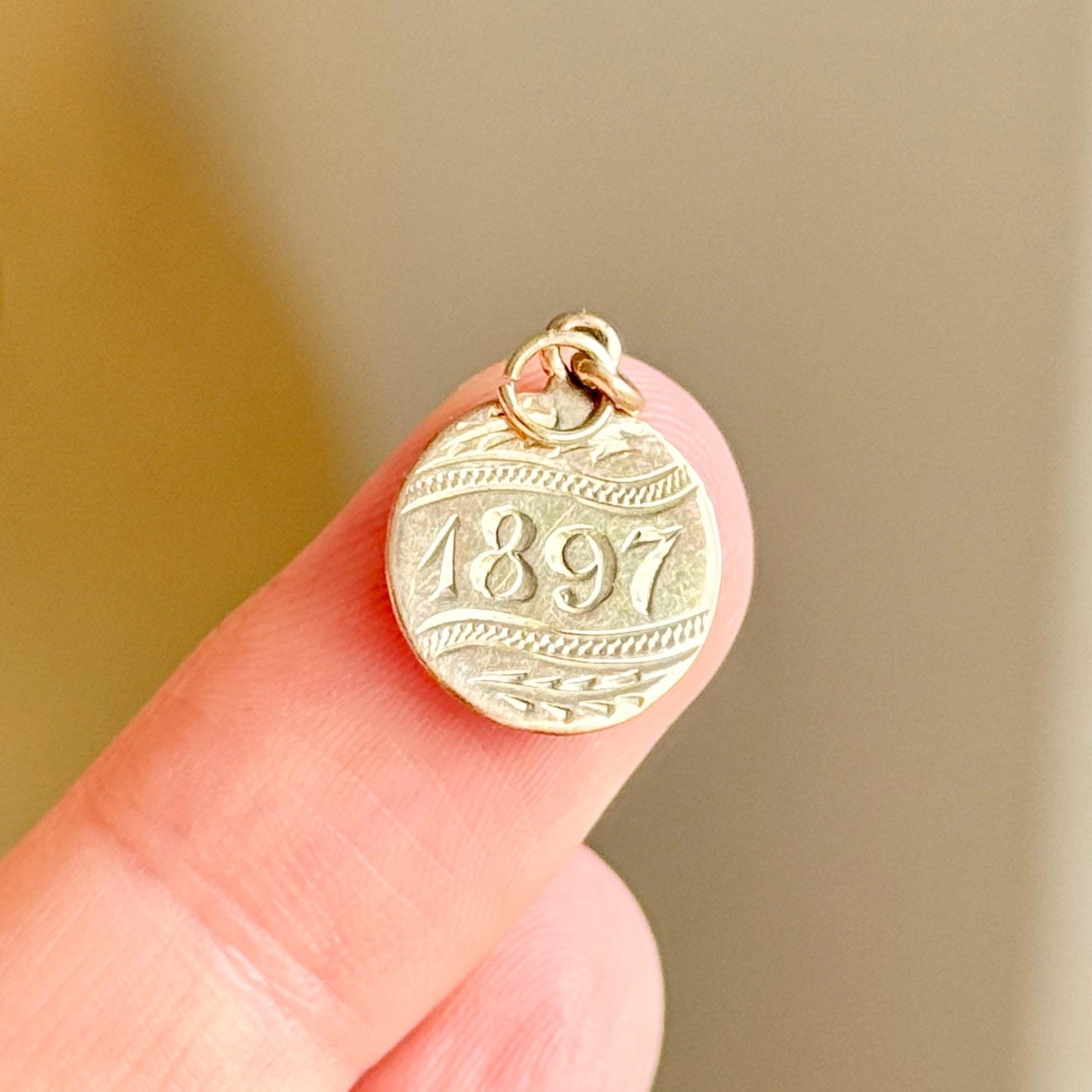 Victorian Love Token ‘1897 & 'D' Coin Charm in 9 Carat Gold; Circa 1897