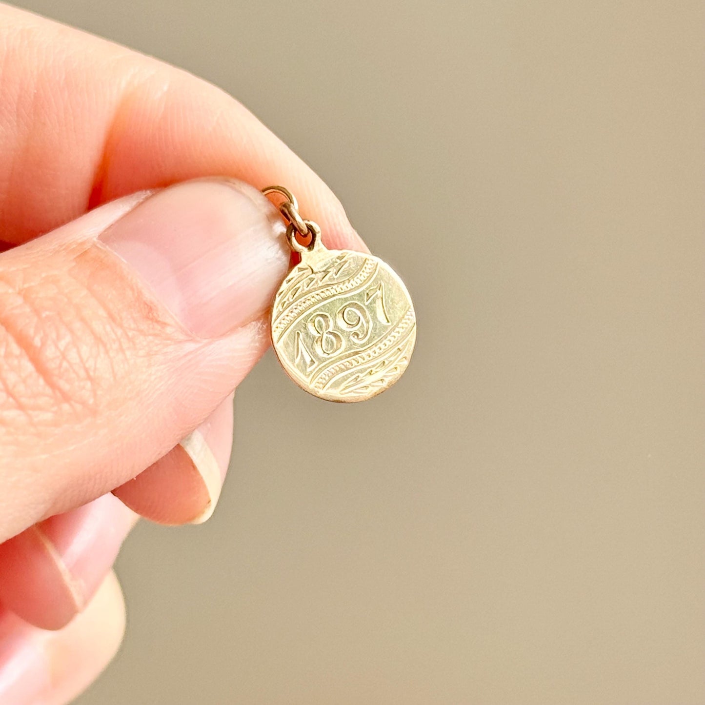 Victorian Love Token ‘1897 & 'D' Coin Charm in 9 Carat Gold; Circa 1897