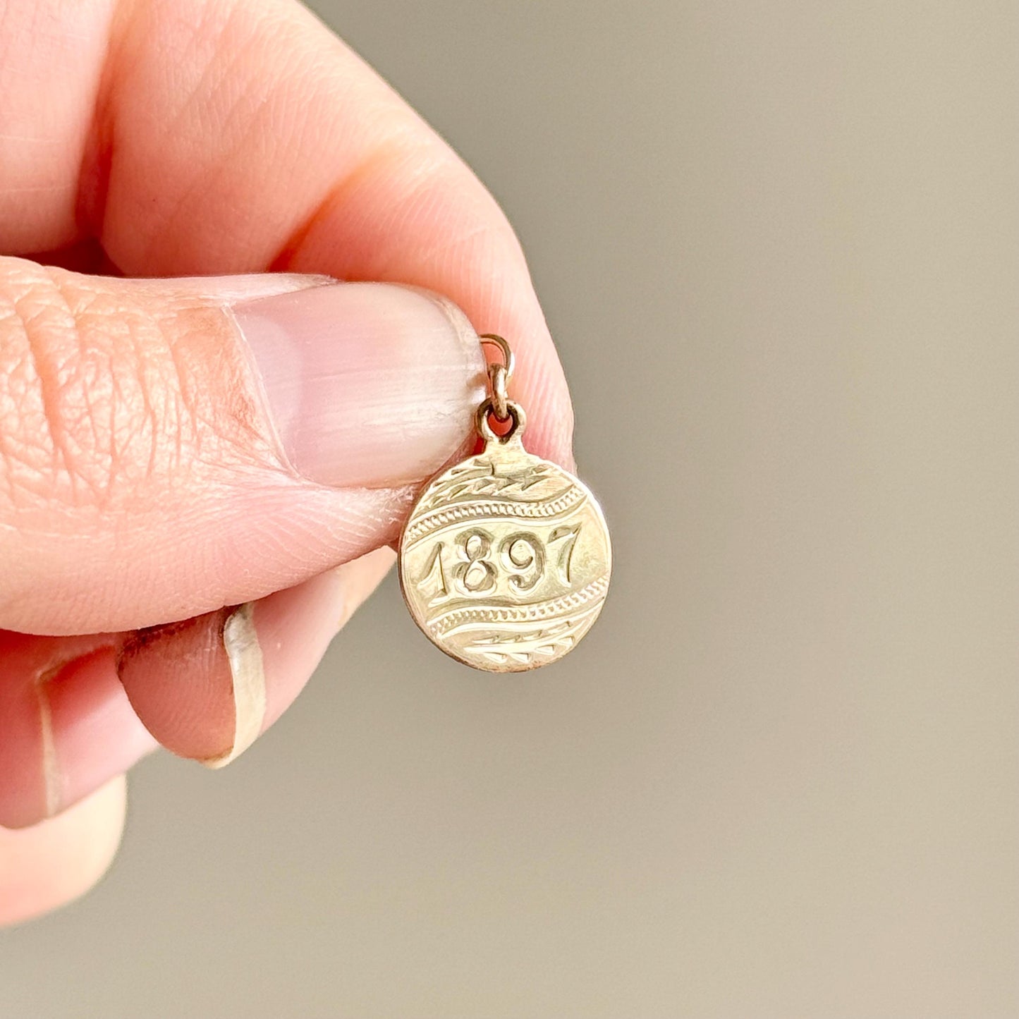 Victorian Love Token ‘1897 & 'D' Coin Charm in 9 Carat Gold; Circa 1897
