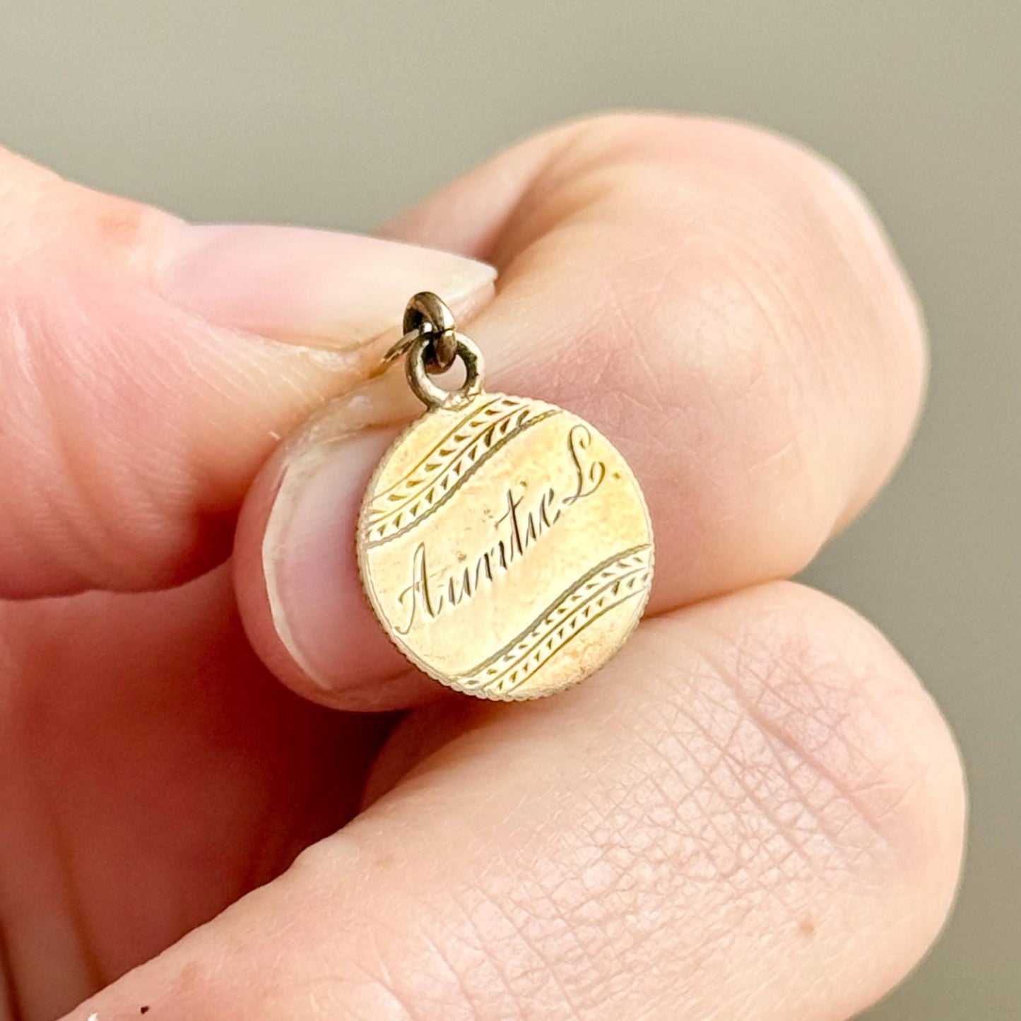 Victorian Love Token ‘Auntie L & 'G' Coin Charm in 9 Carat Gold; Circa 1897