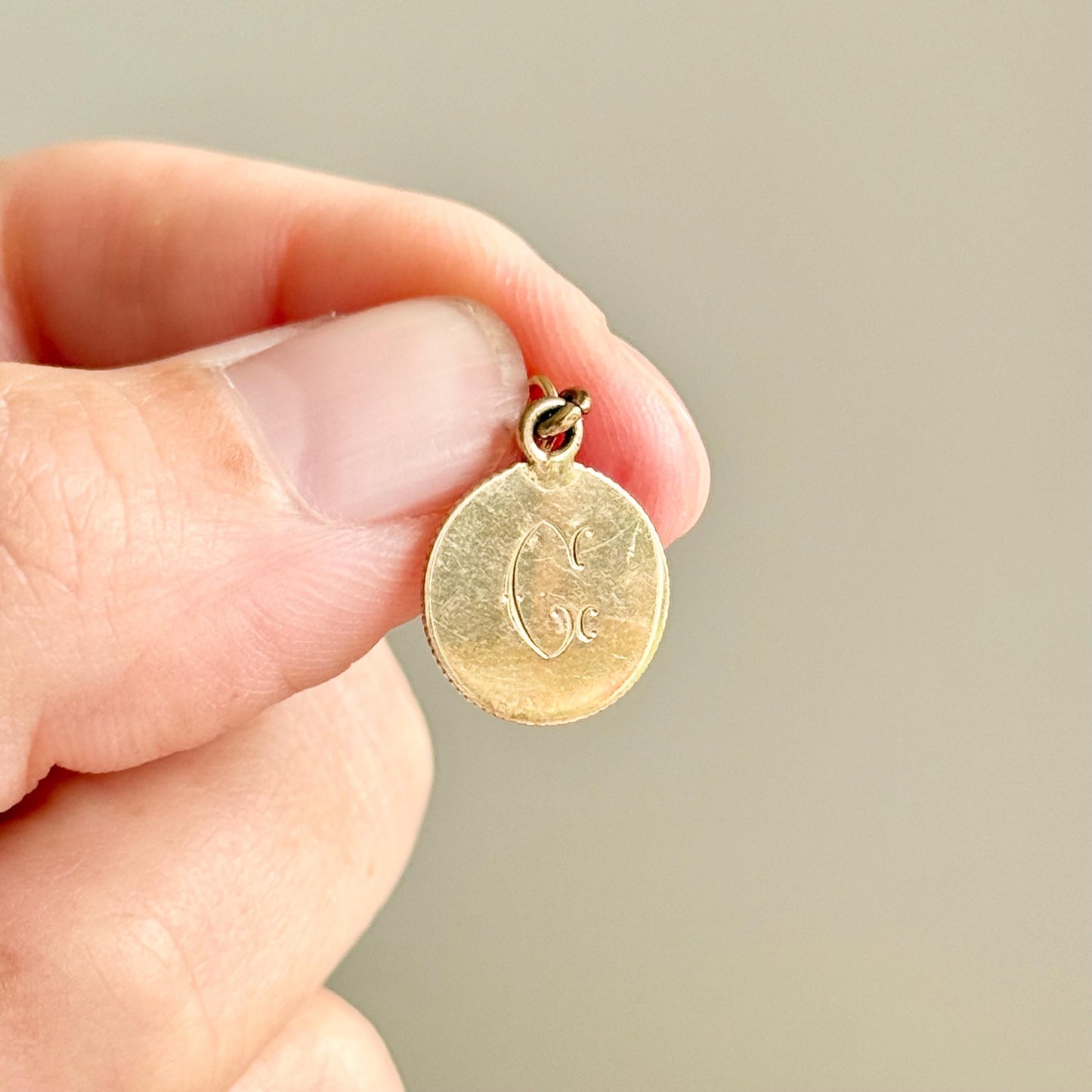 Victorian Love Token ‘Auntie L & 'G' Coin Charm in 9 Carat Gold; Circa 1897