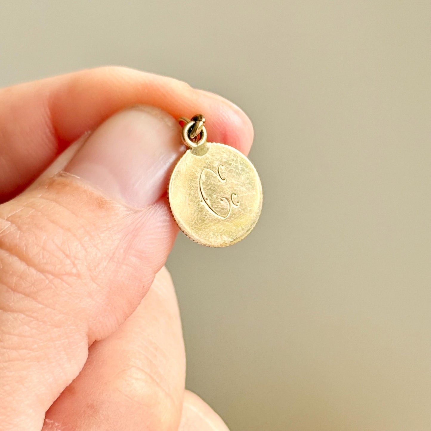 Victorian Love Token ‘Auntie L & 'G' Coin Charm in 9 Carat Gold; Circa 1897