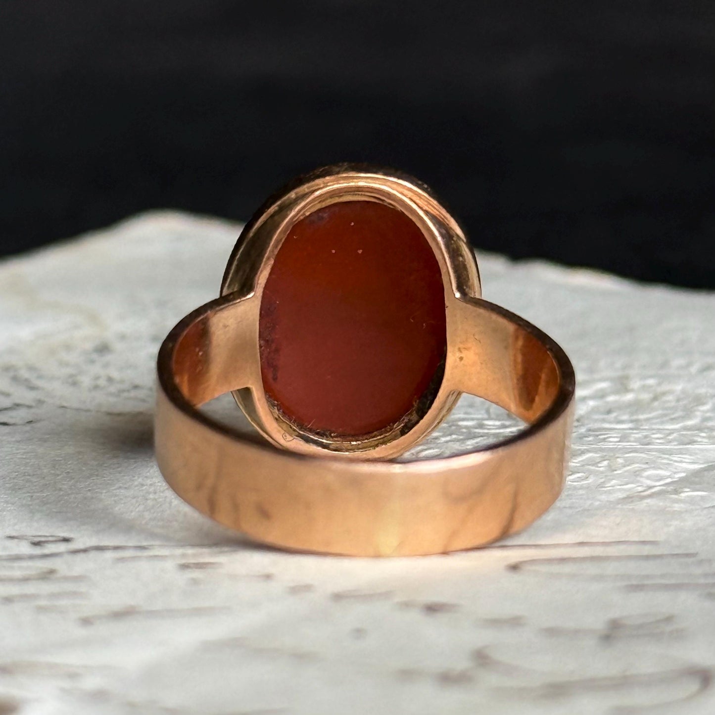Antique Sardonyx Stag Intaglio Signet Ring in 15 Carat Gold; Circa 1890