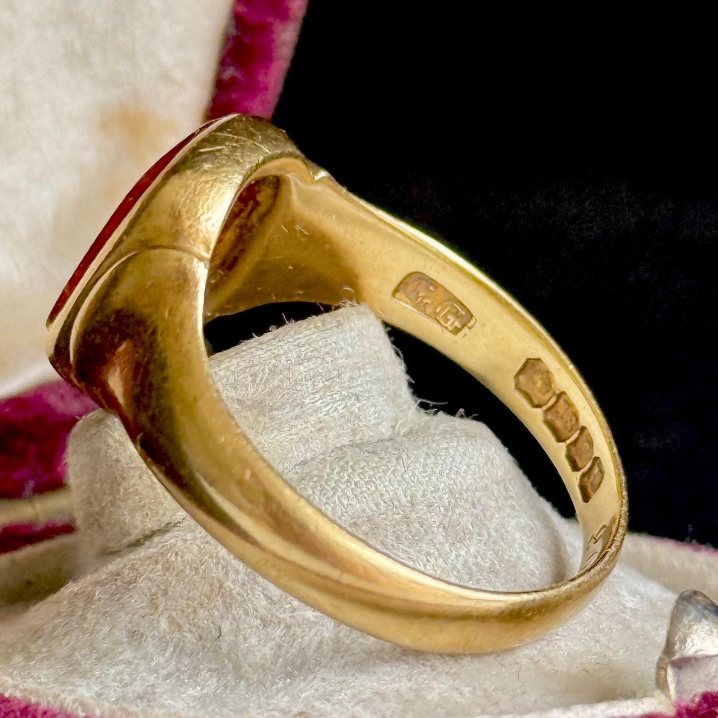 Carnelian Monogram Intaglio Signet Ring in 18 Carat Rose Gold; Circa 1908
