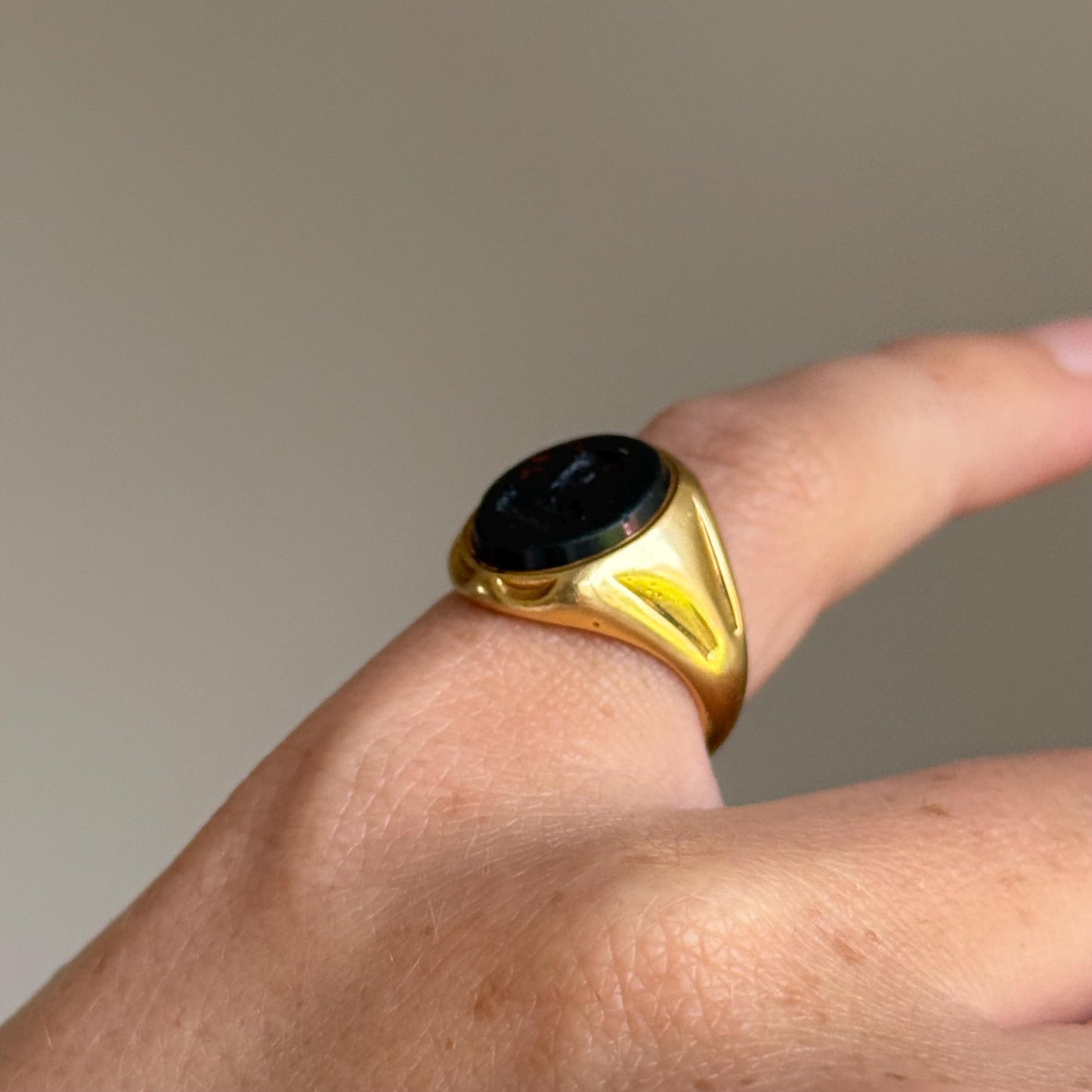 Antique Intaglio Signet Ring in 18 Carat Gold; Circa 1895
