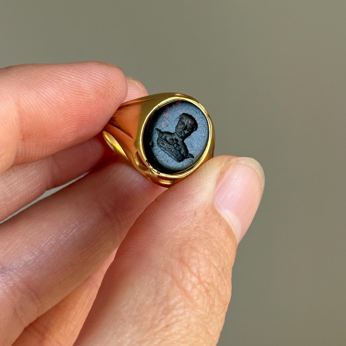 Antique Intaglio Signet Ring in 18 Carat Gold; Circa 1895
