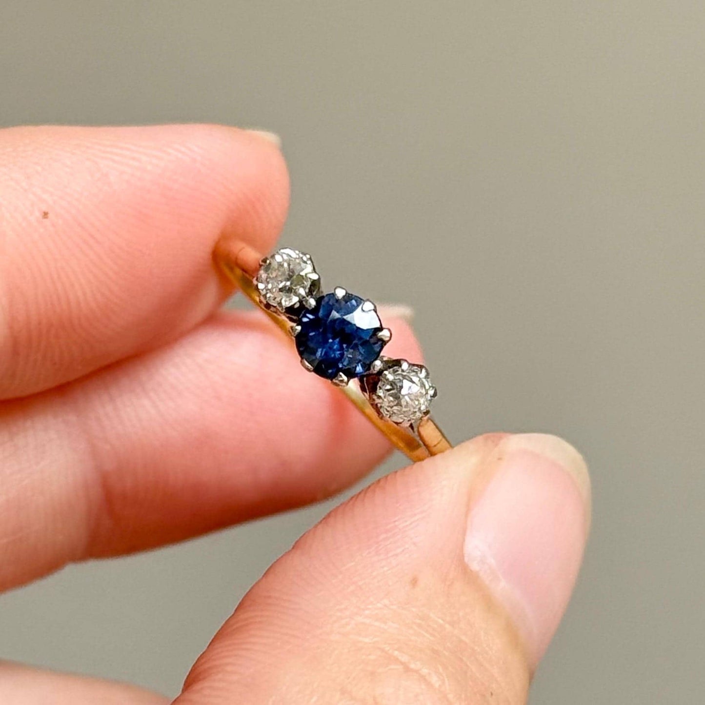 Antique Sapphire & Diamond Trilogy Ring; Circa 1910