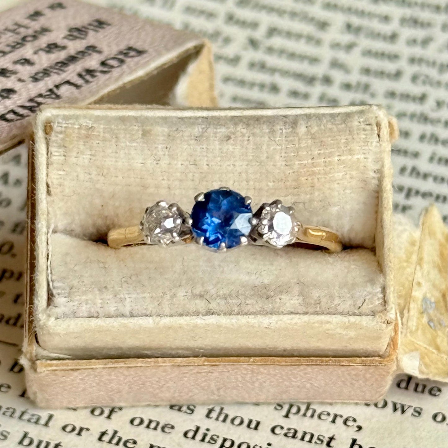 Antique Sapphire & Diamond Trilogy Ring; Circa 1910