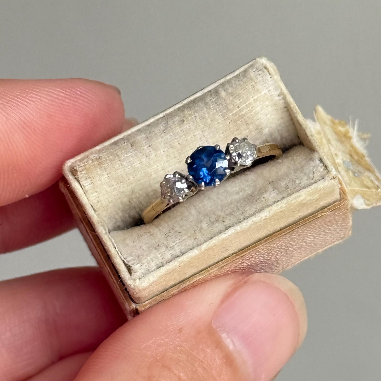 Antique Sapphire & Diamond Trilogy Ring; Circa 1910