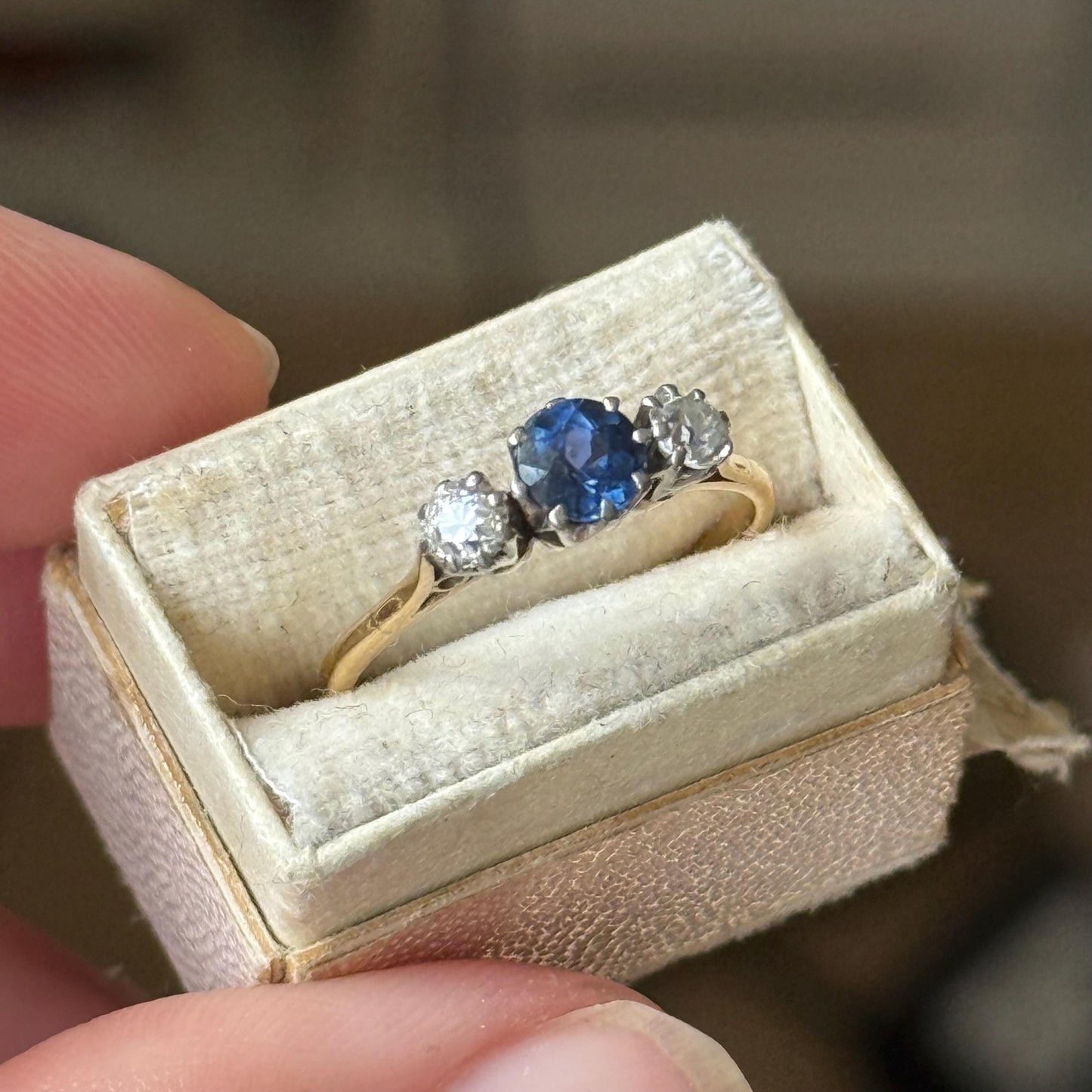 Antique Sapphire & Diamond Trilogy Ring; Circa 1910