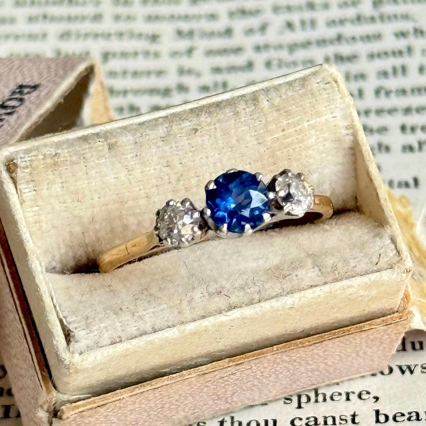 Antique Sapphire & Diamond Trilogy Ring; Circa 1910