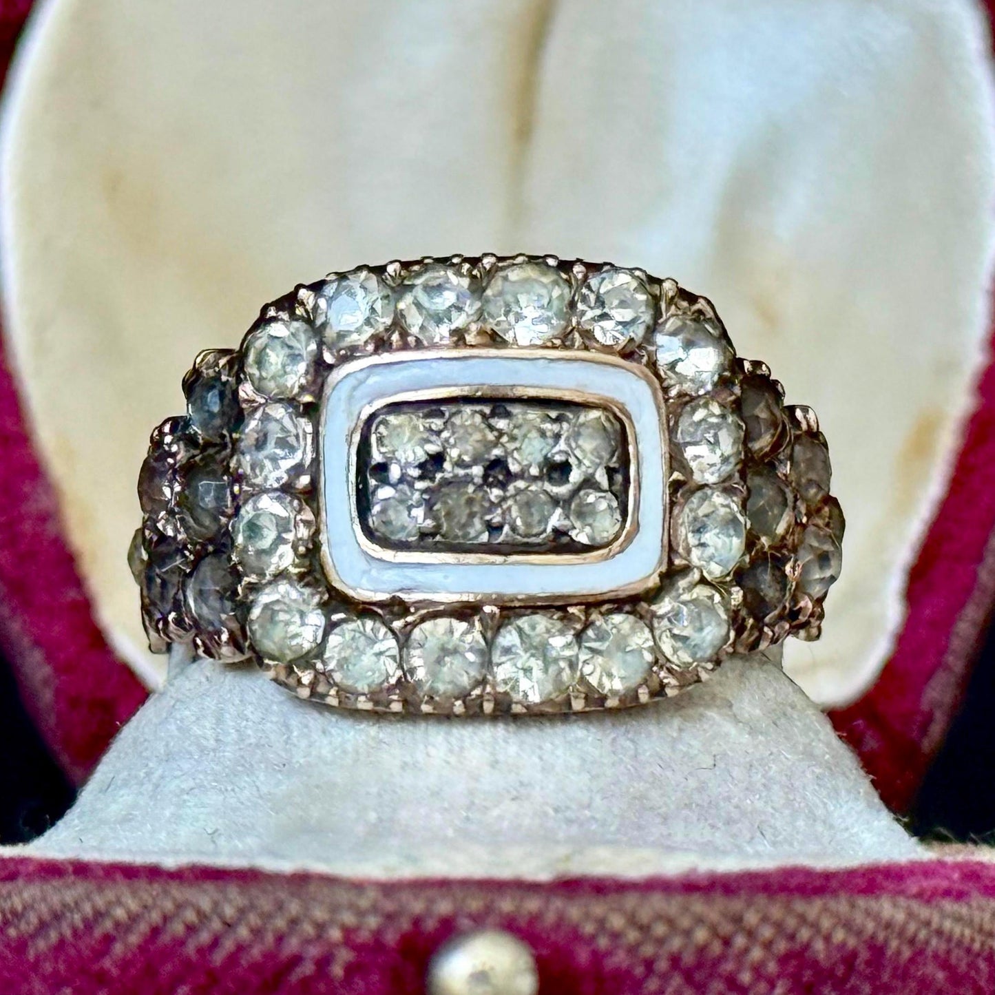 Georgian Paste & Enamel Mourning Ring in 9 Carat Gold; Circa 1817