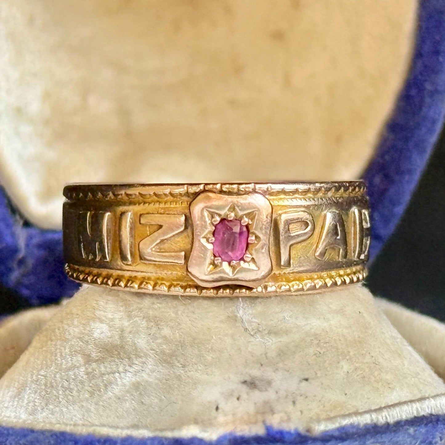 Victorian Ruby Mizpah Ring Created In 9 Carat Gold; Circa 1887