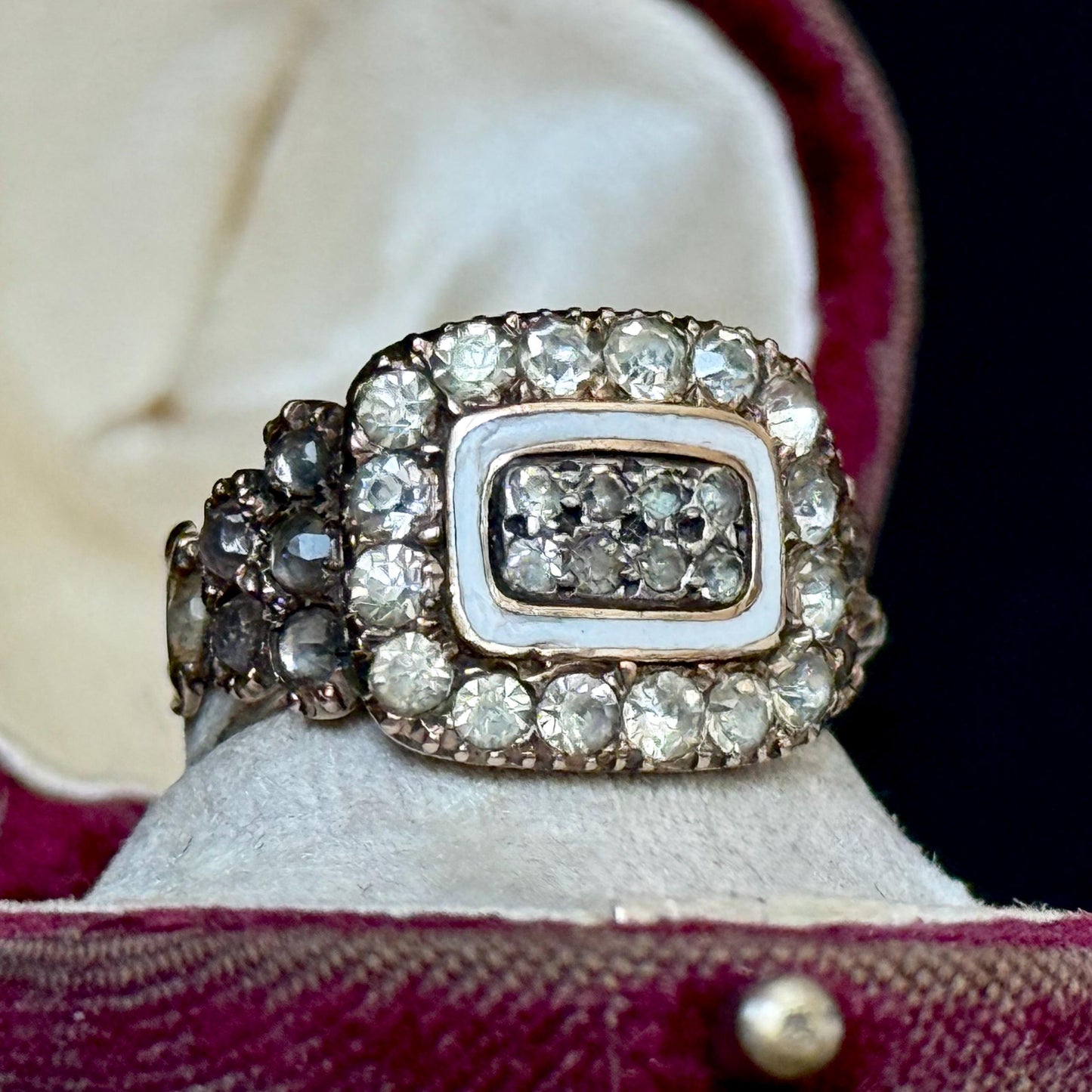Georgian Paste & Enamel Mourning Ring in 9 Carat Gold; Circa 1817
