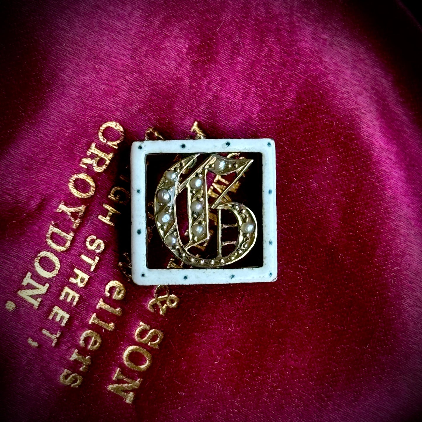 Antique Victorian Enamel and Pearl Letter 'G' Buckle Pendant in 9 Carat Gold