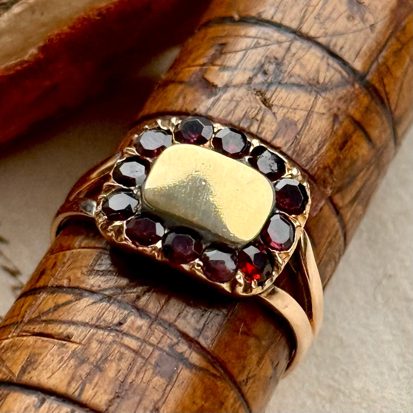Antique Georgian Garnet Ring in 9 Carat Gold; Circa 1830
