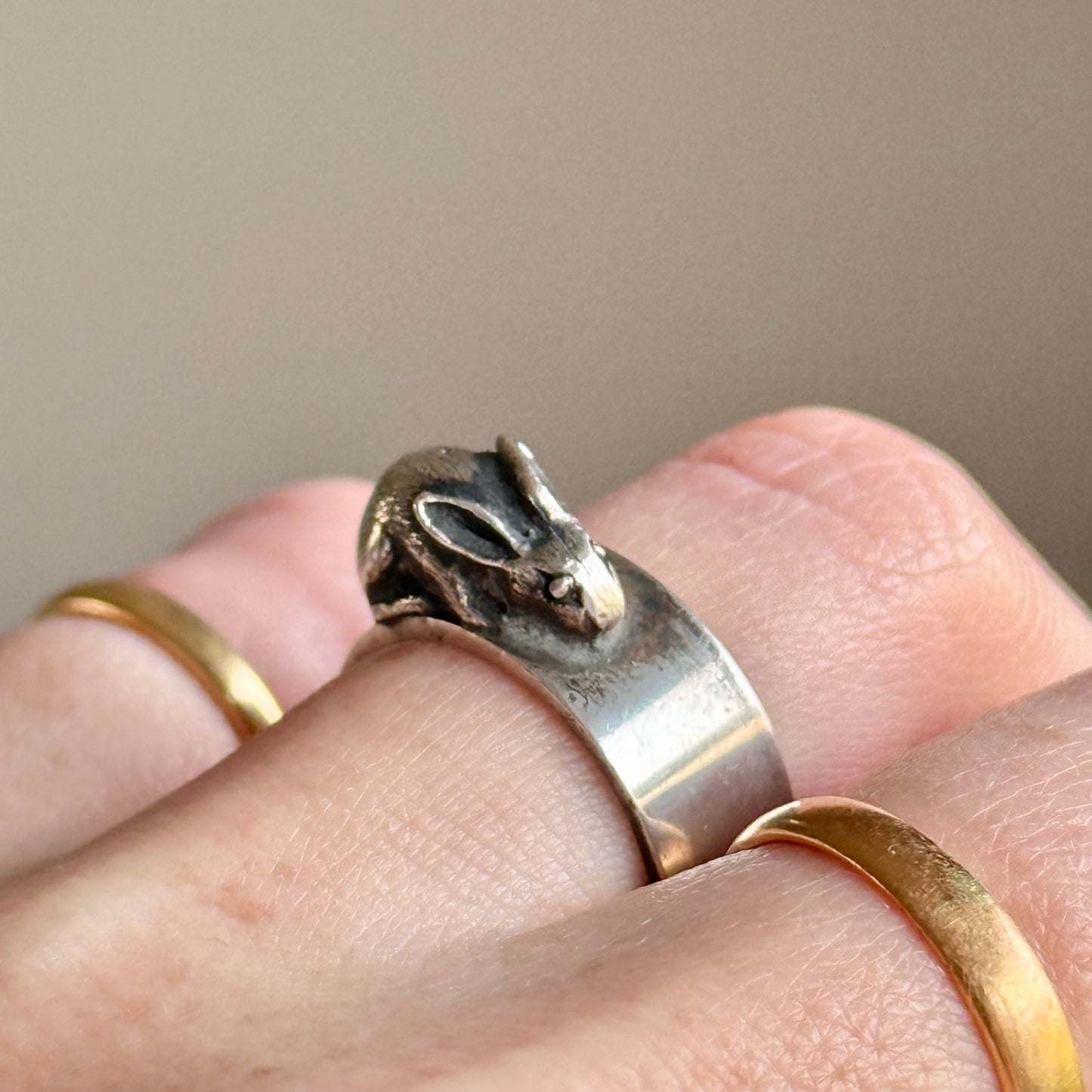 Vintage Chunky Bunny Ring in Sterling Silver