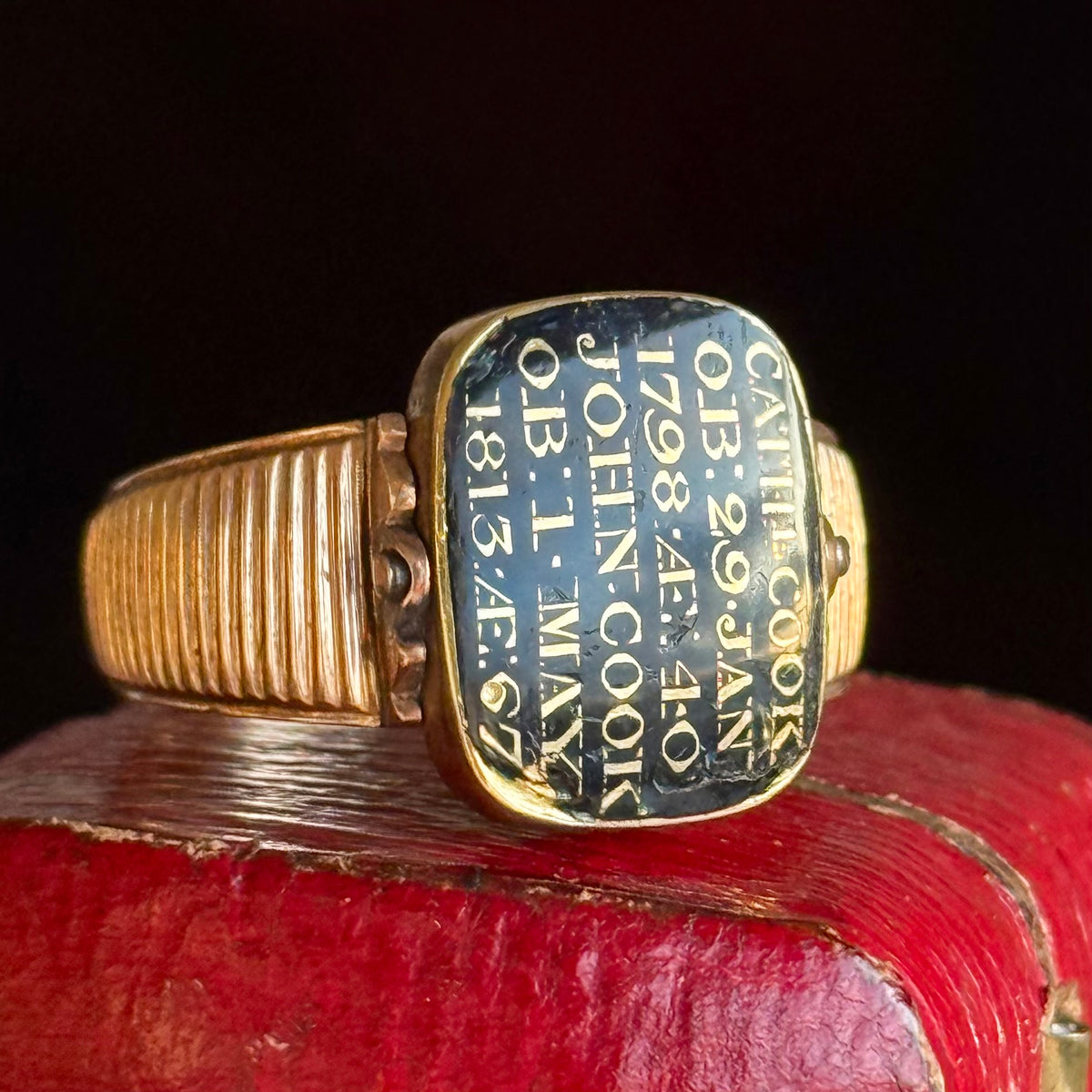 Antique Georgian Mourning Ring 9 Carat Gold; Circa 1813